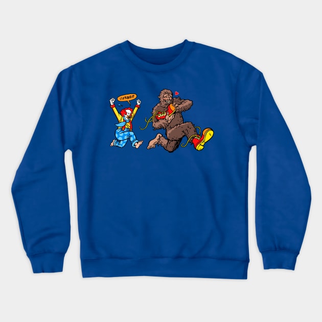 Bigfoot and Clown - Big Shoes to Fill Crewneck Sweatshirt by Angel Robot